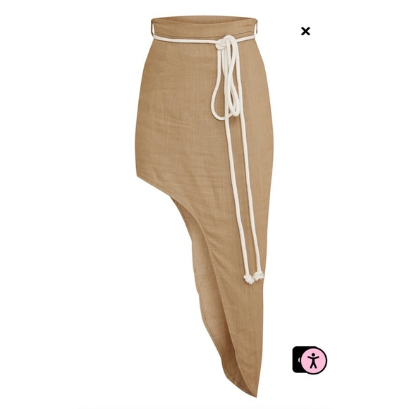 PrettyLittleThing Khaki Linen Look Rope Tie Assymetric Skirt - Picture 2 of 2